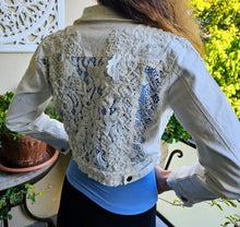 Load image into Gallery viewer, The Crop - White Beaded Denim Jacket

