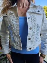 Load image into Gallery viewer, The Crop - White Beaded Denim Jacket
