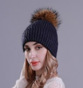 Load image into Gallery viewer, Beanie Box Swathe Wool Blend with Removable Pom Pom Navy
