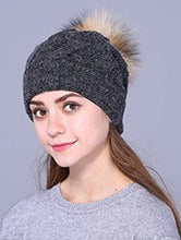Load image into Gallery viewer, Beanie Wool Wave Pattern with Removable Pom Pom Navy with Navy matched Pom Pom
