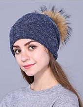 Load image into Gallery viewer, Beanie Wool Wave Pattern with Removable Pom Pom Teal Blue
