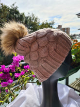 Load image into Gallery viewer, Beanie Bubble Pattern Wool Blend with Removable Pom Pom Soft Brown
