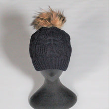 Load image into Gallery viewer, Beanie Soft Wool Blend Cable knit-Removable Pom Pom- Navy
