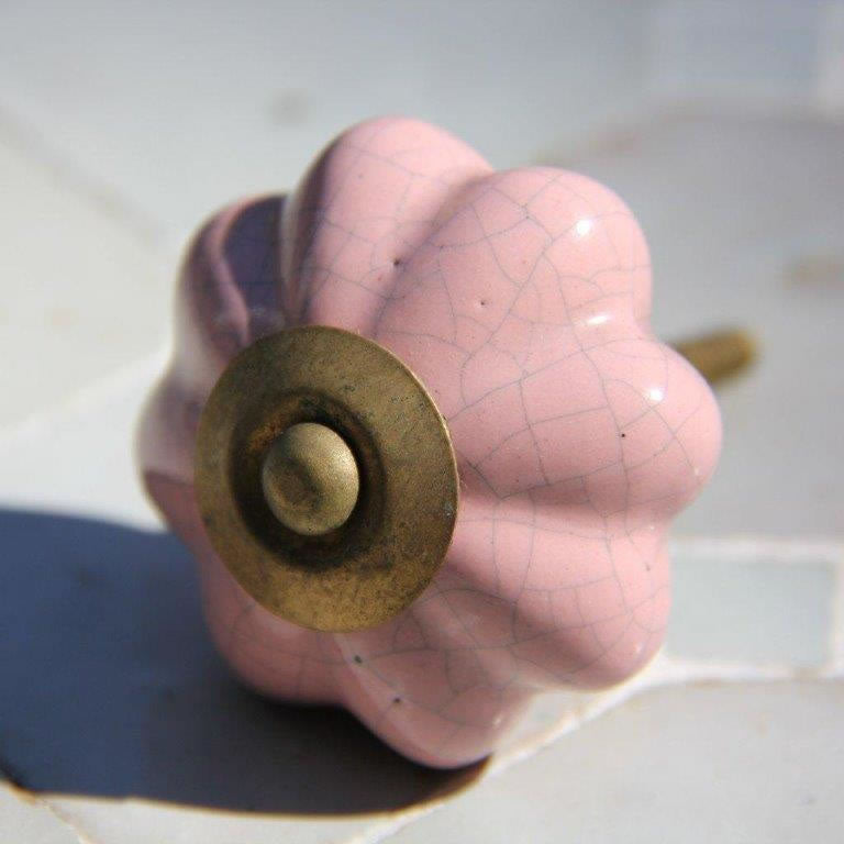 Flower Shape - Pale Pink with Gold -  Ceramic Knob