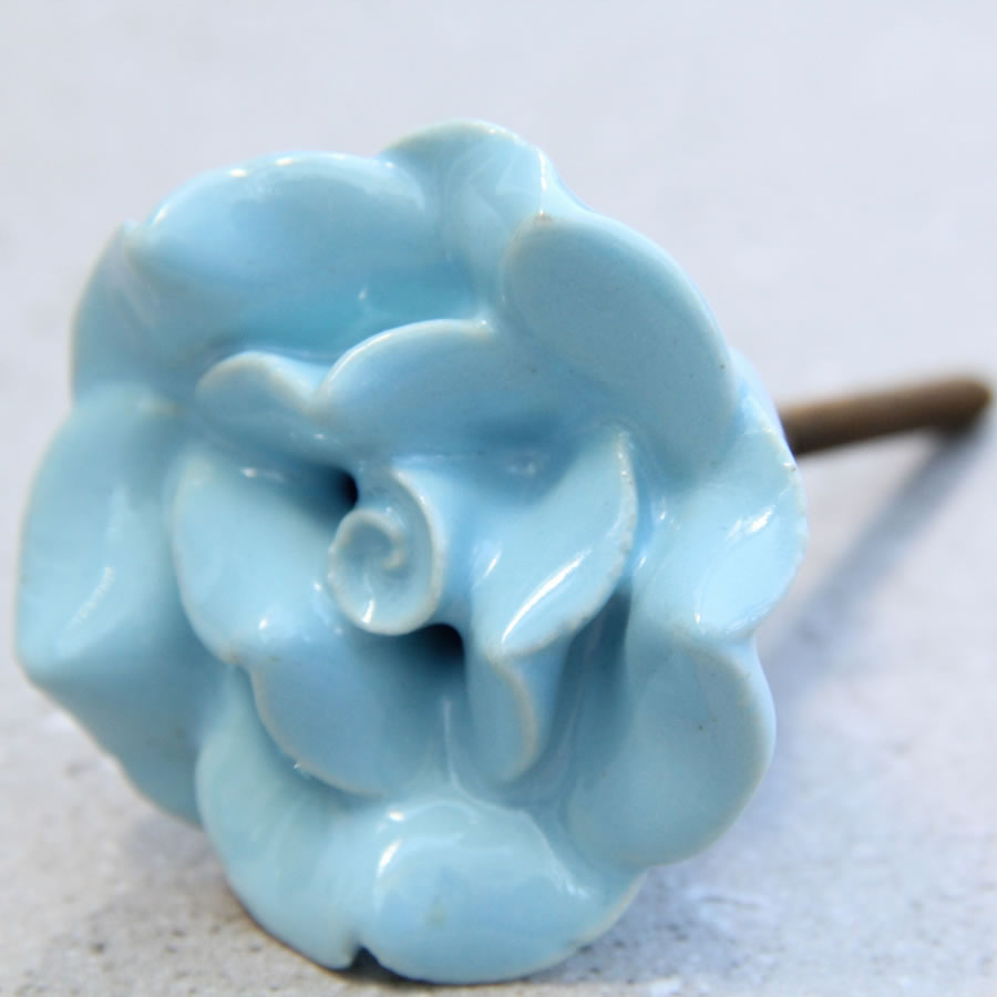 French Rose - Large Pale Blue Ceramic - Chest of Drawer Knob