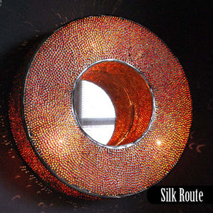 Round Wall Light - With Mirror Center Red Amber Glass Stones