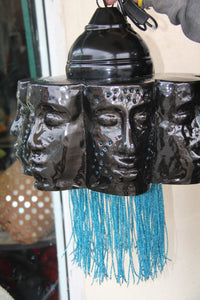 Black Metal Faces with Coloured Bead Tassels (Blue)