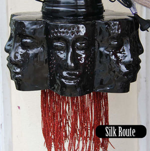 Black Metal Faces with Coloured Bead Tassels (Red)