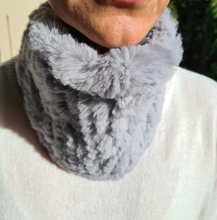 Load image into Gallery viewer, Scarf Luxury Soft Rex Rabbit short scarf with a hook and eye Soft Grey
