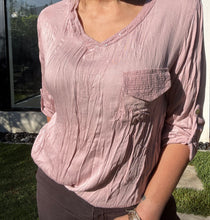 Load image into Gallery viewer, Sienna - Sequin V Neck Crinkle Shirt - Pink
