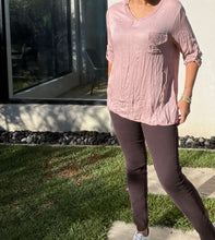 Load image into Gallery viewer, Sienna - Sequin V Neck Crinkle Shirt - Black