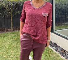 Load image into Gallery viewer, Sienna - Sequin V Neck Crinkle Shirt - Green