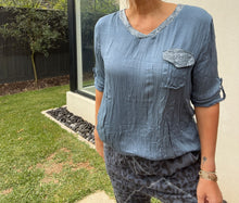 Load image into Gallery viewer, Sienna - Sequin V Neck Crinkle Shirt - Blue
