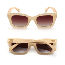 Load image into Gallery viewer, Sunglasses - Zahra -OPAL TORT - Polarised Wooded Sunglasses with Nude Tortoise Frame with Brown Graduated Lens and White Maple Arms