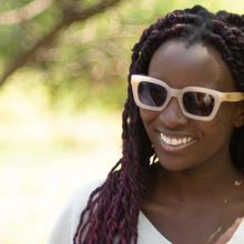 Load image into Gallery viewer, Sunglasses - Zahra -OPAL TORT - Polarised Wooded Sunglasses with Nude Tortoise Frame with Brown Graduated Lens and White Maple Arms