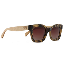 Load image into Gallery viewer, Sunglasses - Zahra -OPAL TORT - Polarised Wooded Sunglasses with Nude Tortoise Frame with Brown Graduated Lens and White Maple Arms
