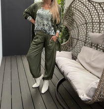 Load image into Gallery viewer, Channel Silky Balloonesque Pant - Military Green (3 piece set available)