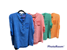 Load image into Gallery viewer, Classic Boyfriend Stripe Shirt Boho Chic Detail
