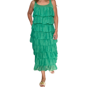 Silky Simple Tiered Dress Gucci Green