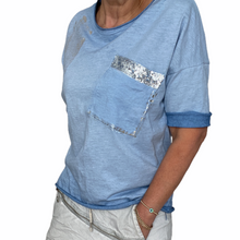 Load image into Gallery viewer, Top-T4717-Tia-Tee-Vintage Wash Metallic Spray Sequin Detail-White
