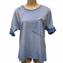 Load image into Gallery viewer, Top-T4717-Tia-Tee-Vintage Wash Metallic Spray Sequin Detail-White
