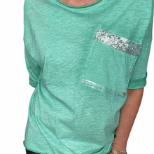 Load image into Gallery viewer, Top-T4717-Tia-Tee-Vintage Wash Metallic Spray Sequin Detail-White