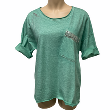 Load image into Gallery viewer, Top-T4717-Tia-Tee-Vintage Wash Metallic Spray Sequin Detail-White