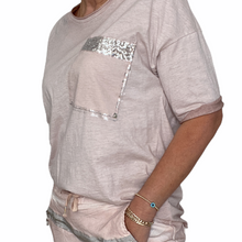 Load image into Gallery viewer, Top-T4717-Tia-Tee-Vintage Wash Metallic Spray Sequin Detail-White