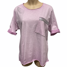 Load image into Gallery viewer, Top-T4717-Tia-Tee-Vintage Wash Metallic Spray Sequin Detail-White