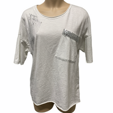 Load image into Gallery viewer, Top-T4717-Tia-Tee-Vintage Wash Metallic Spray Sequin Detail-White