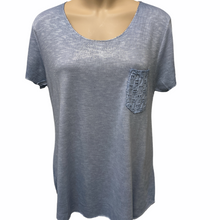 Load image into Gallery viewer, Top-T80690-Latte Tee-Lace Pocket-Metallic Spray Cold Wash Dye-Light Pink