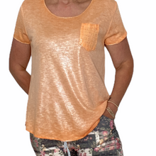 Load image into Gallery viewer, Top-T80690-Latte Tee-Lace Pocket-Metallic Spray Cold Wash Dye-White
