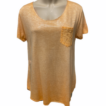 Load image into Gallery viewer, Top-T80690-Latte Tee-Lace Pocket-Metallic Spray Cold Wash Dye-Light Pink