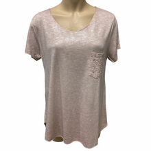 Load image into Gallery viewer, Top-T80690-Latte Tee-Lace Pocket-Metallic Spray Cold Wash Dye-White