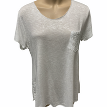 Load image into Gallery viewer, Top-T80690-Latte Tee-Lace Pocket-Metallic Spray Cold Wash Dye-Light Pink