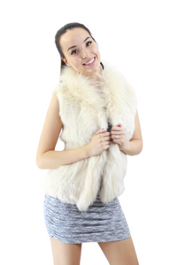Rabbit Fur vest  -with Raccoon Front  - White