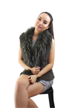 Load image into Gallery viewer, Rabbit Fur vest -with Raccoon Front - Black