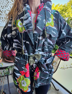 The Kimono Jacket -  Smiley Cotton Drawstring Jacket