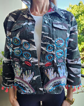 Load image into Gallery viewer, The Crop Blue Cotton Beaded Jacket
