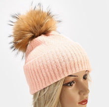 Load image into Gallery viewer, Beanie Box Stitch Wool Blend with Removable Pom Pom Soft Pink
