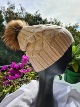 Load image into Gallery viewer, Beanie Bubble Pattern Wool Blend with Removable Pom Pom Beige
