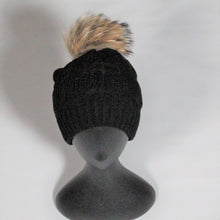 Load image into Gallery viewer, Beanie Soft Wool Blend Cable knit-Removable Pom Pom- Black
