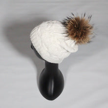 Load image into Gallery viewer, Beanie Soft Wool Blend Cable Knit With Removable Pom Pom- White
