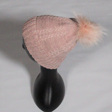 Load image into Gallery viewer, Beanie Stitched Cable Pattern- Soft Wool Blend with removable Pom Pom- Soft Pink
