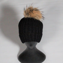 Load image into Gallery viewer, Beanie Soft Wool Blend Relaxed-Removable Pom Pom- Black
