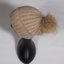 Load image into Gallery viewer, Beanie Soft Wool Blend Relaxed-Removable Pom Pom- Sand
