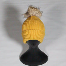 Load image into Gallery viewer, Beanie Ribbed Wool Blend with removable Pom Pom- Mustard

