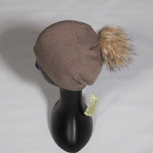 Load image into Gallery viewer, Beanie Angora wool blend generous slouch fit with removable fur pom pom Black

