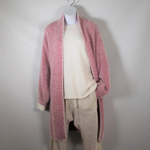 Cardigan Long Sleeve Knit wool Blend Zigzag Pattern Pink