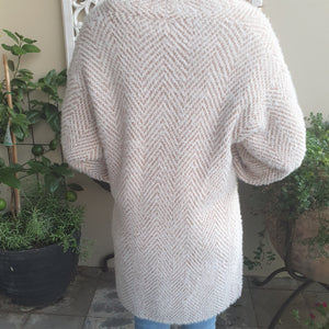 Cardigan Long Sleeve Knit wool Blend Zigzag Pattern Pink